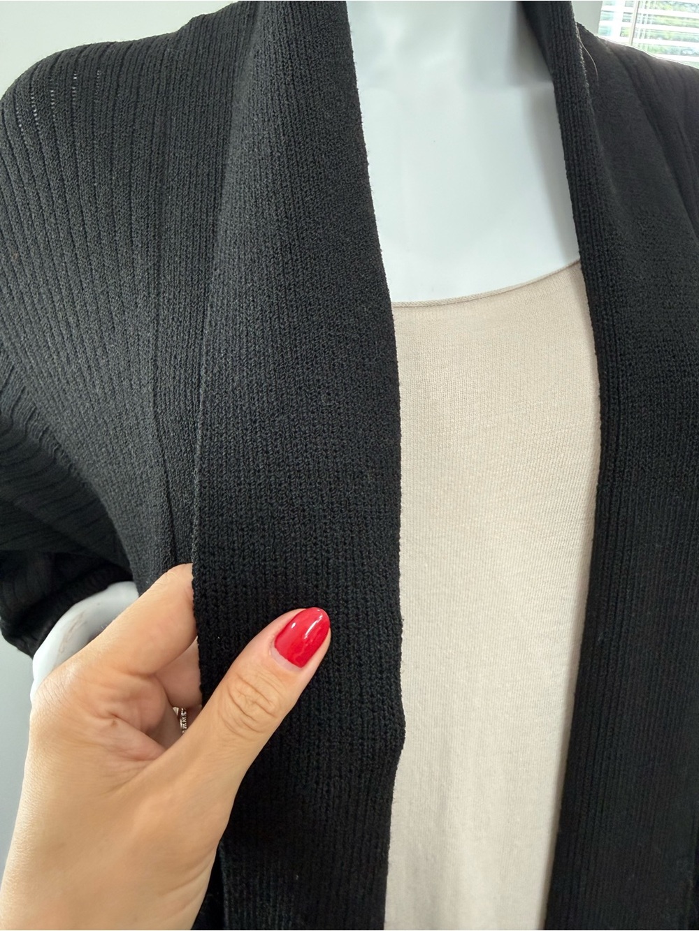 Luxury Wool Black Ribbed Open-Front Longline Cardigan Universal Size - Picture 6 of 15
